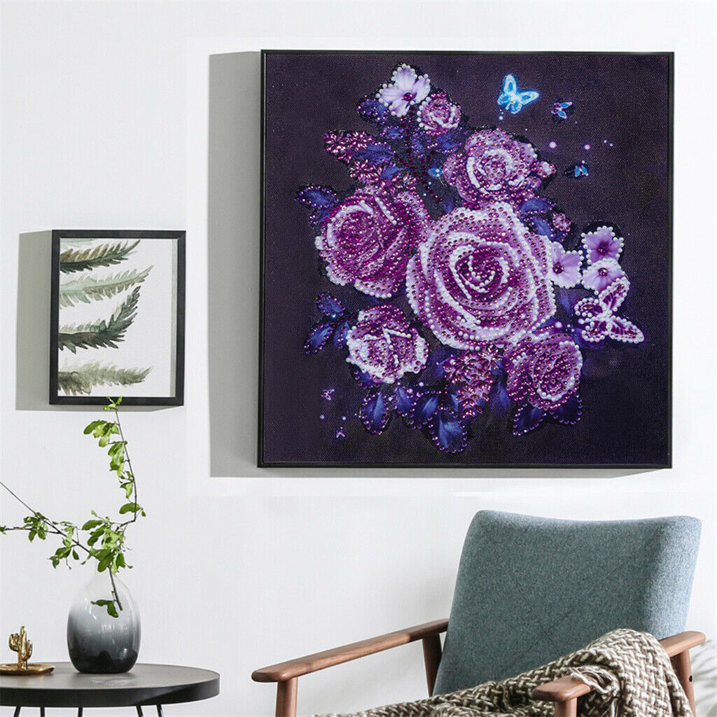 5D Special Shaped Diamond Painting Cross Stitch Crafts Kits Purple Flower