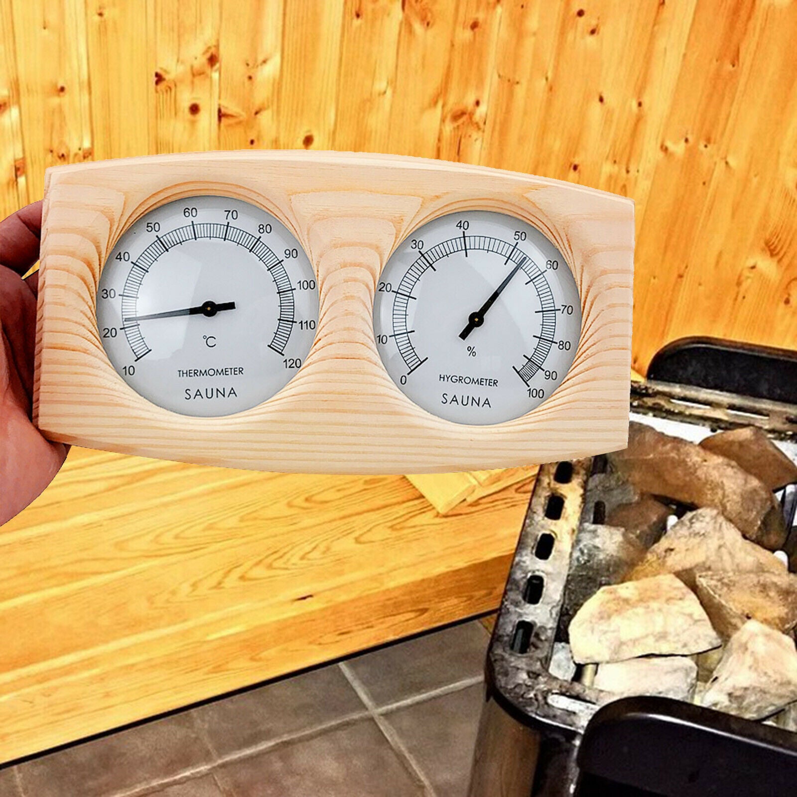 2 in 1 Wood Wall Mounted Sauna Thermometer Hygrometer Sauna Room Equipment