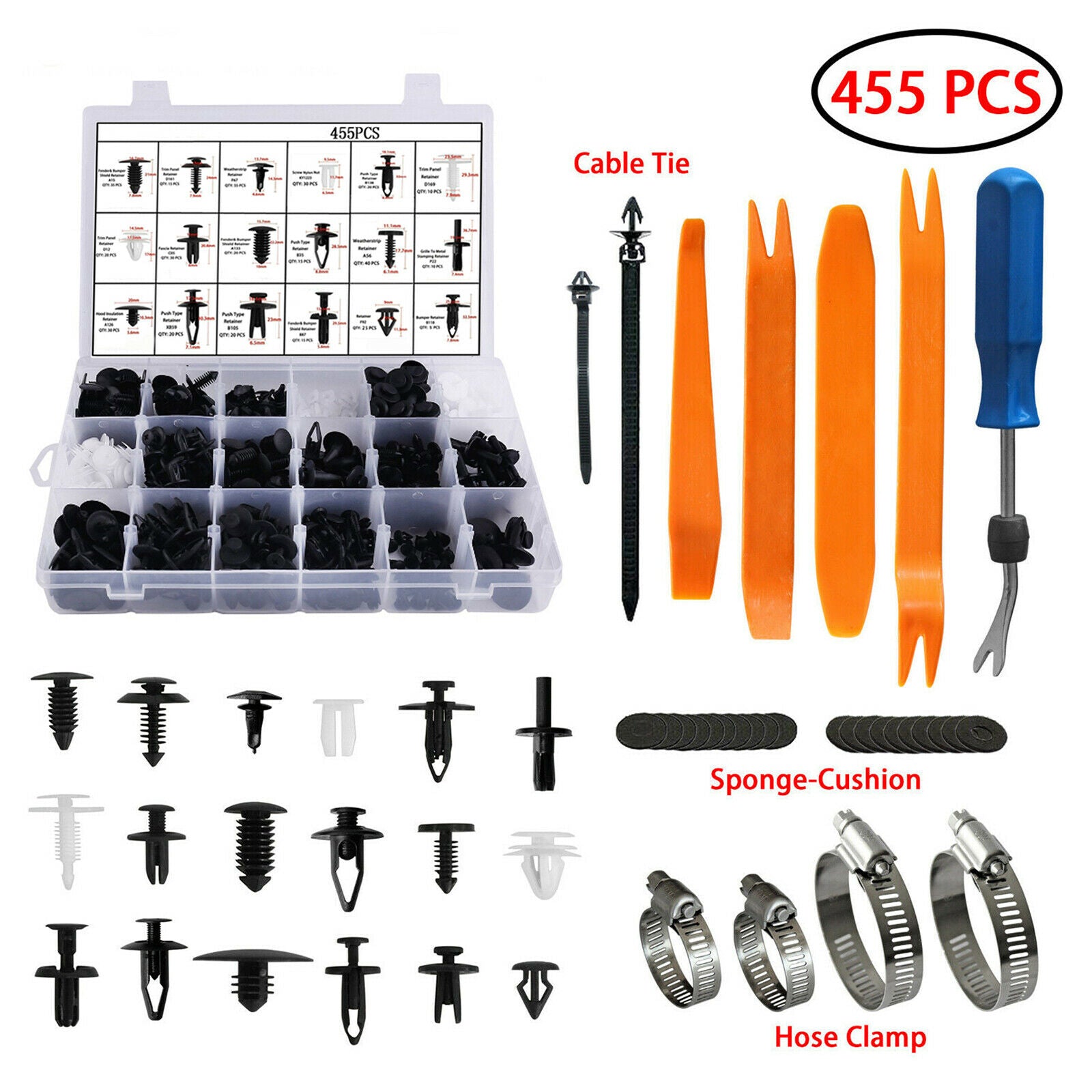 454 Pcs Car Retainer Clips Fasteners Kit Push Pin Rivets Set w/Hose Clamps