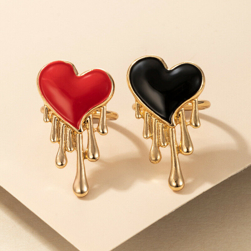 2Pcs Wedding Enamel Heart Rings For Women's Party Fashion Jewelry Couple .l8