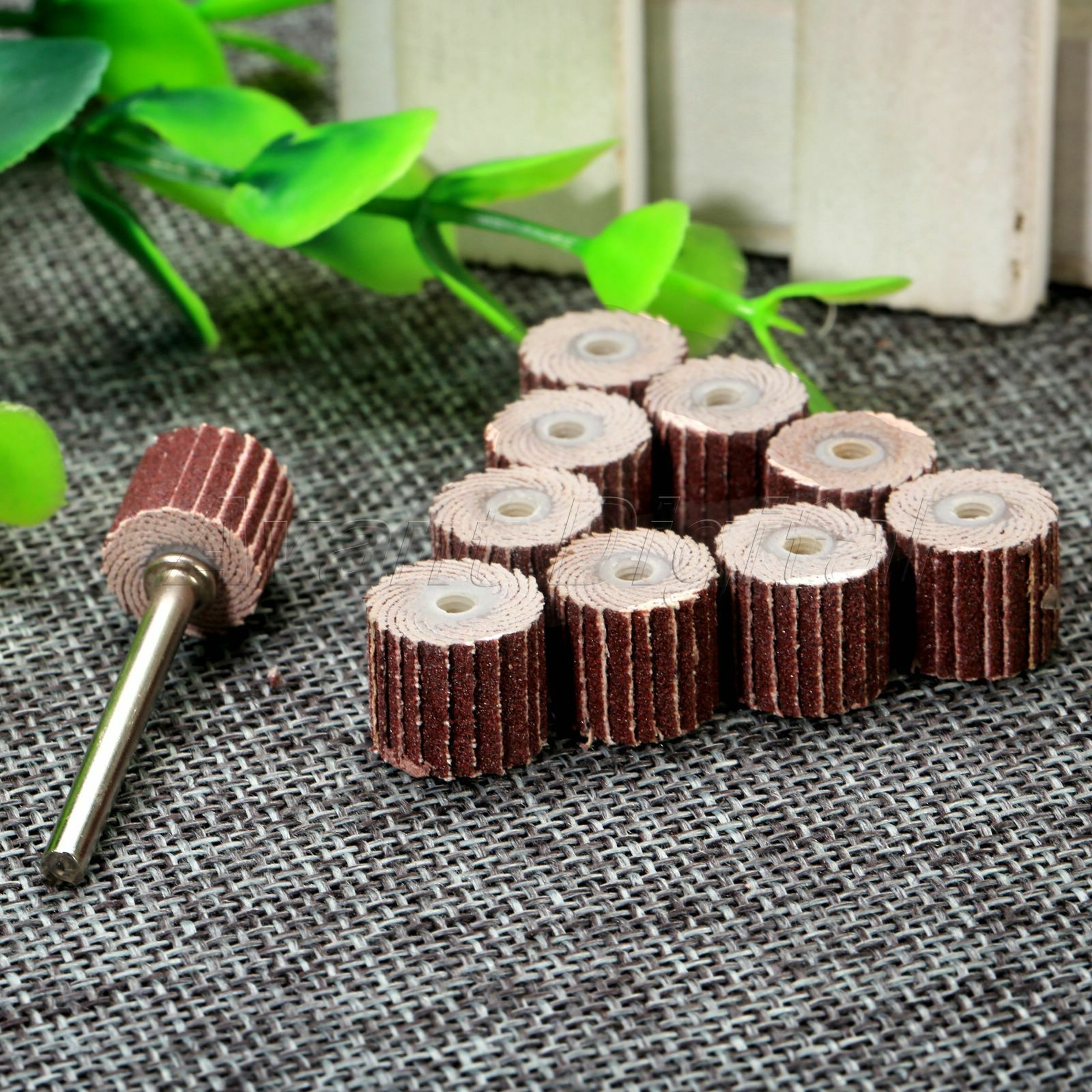 10X Sandpaper Flap Wheel Head Disc 1/8" Shank Rod Polishing 240 Grit Rotary Tool