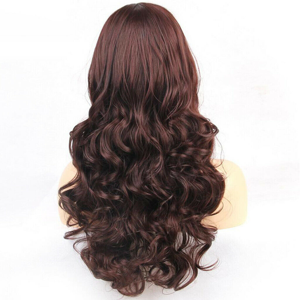 26 inch Long Wavy Wig Brown for Women Heat Resistant Synthetic Curly Wigs,