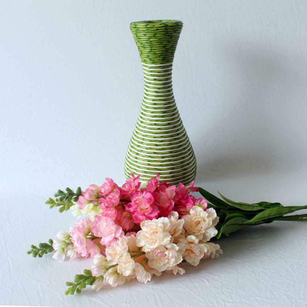 Handmade Simple Plastic Rattan Woven Flower Vase Home Office Desk Decor @
