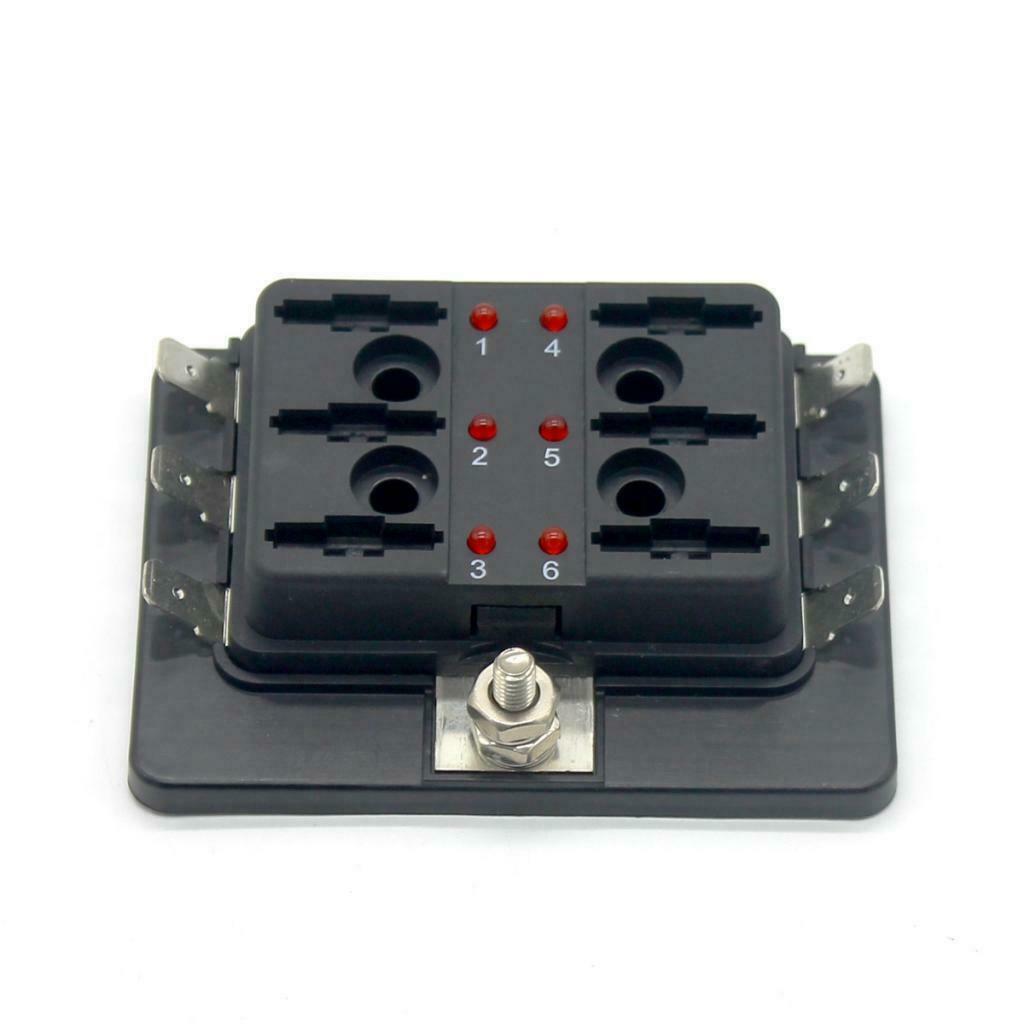 6 Way Terminals Circuit Blade Fuse Box Holder Block for Boat Auto Car RV