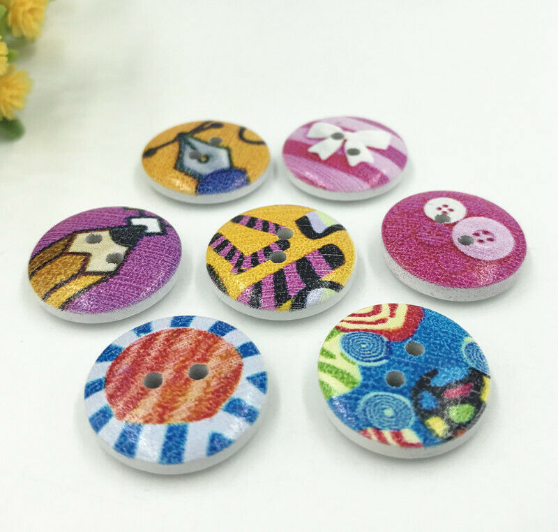 50pcs 20mm Wooden Buttons Mixed Cartoon pattern 2-holes sewing scrapbooking