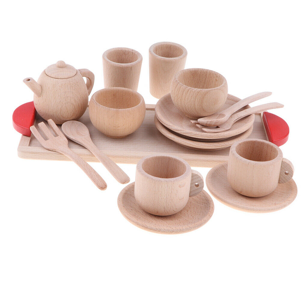 4pcs Wooden Tea Coffee Saucer Tableware Pretend Play Kitchen Education Toys