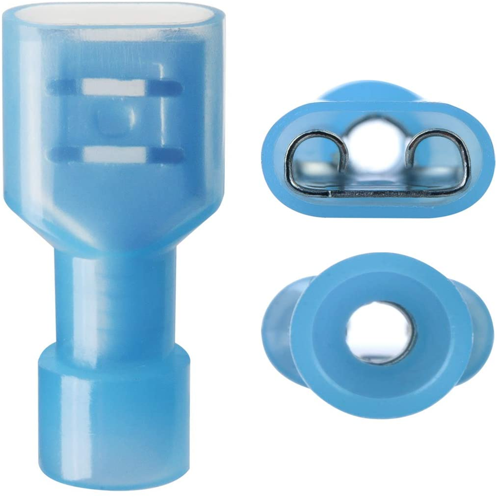 50Pcs 16-14AWG Wire Insulated 6.3mm Female Spade Crimp Terminal Connector Blue