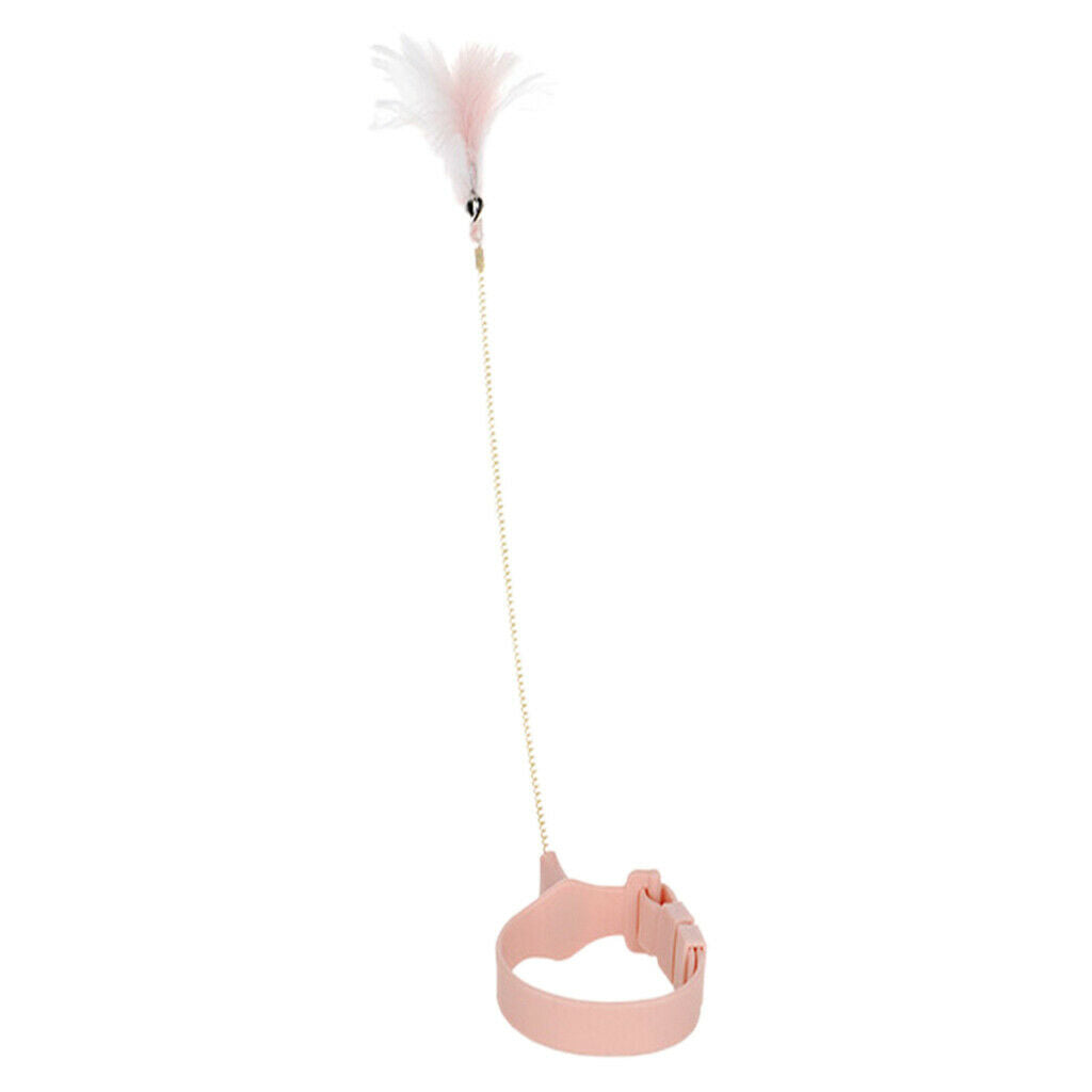 Interactive Cat Feather Teaser w/ Collar Toys Wand Stick Exerciser Catcher