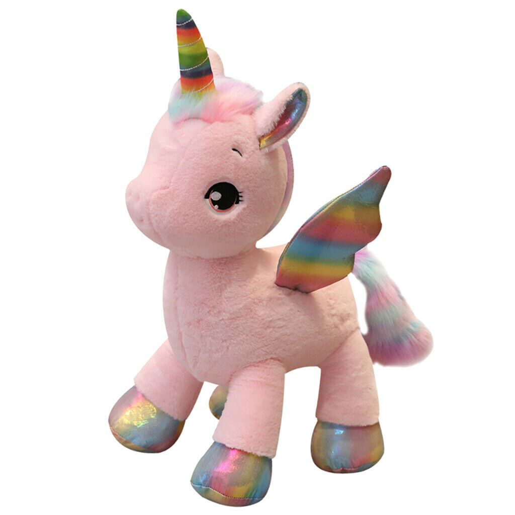 Rainbow Hair Tail Wings Soft Unicorn Plush For Baby Girls Gifts Pink