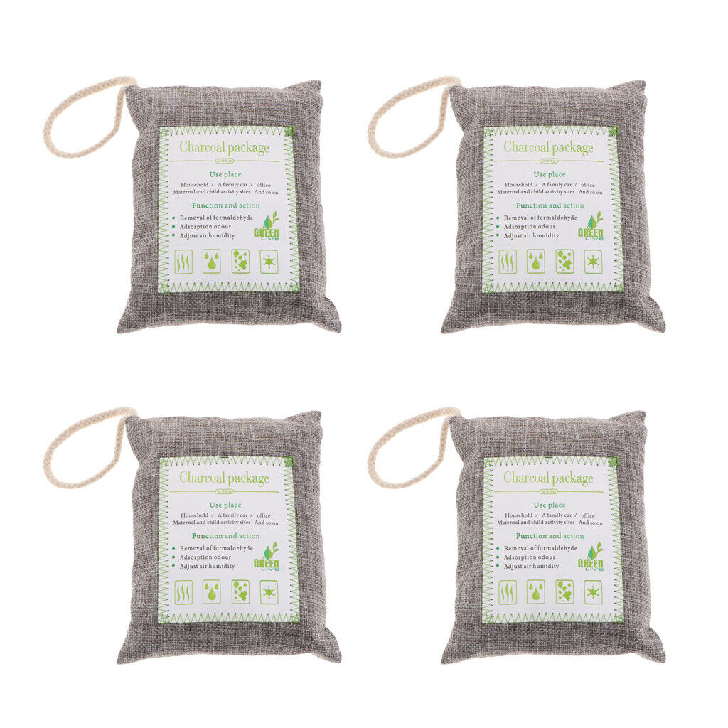 4 Bamboo Charcoal Air Purifying Freshener Bag Odor  Charcoal Color