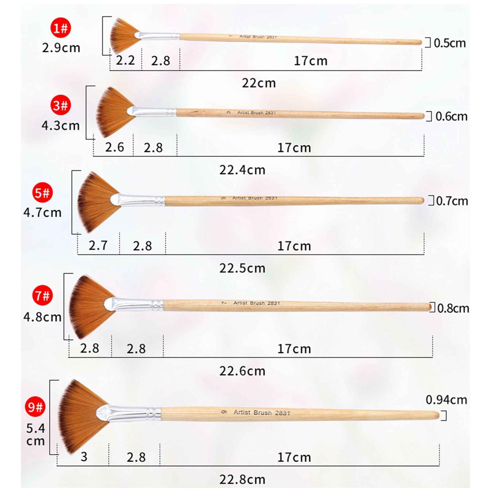 5 Pcs/Pack Artist Fan Brushes Nylon Hair Set Oil Acrylic Water Painting Kit