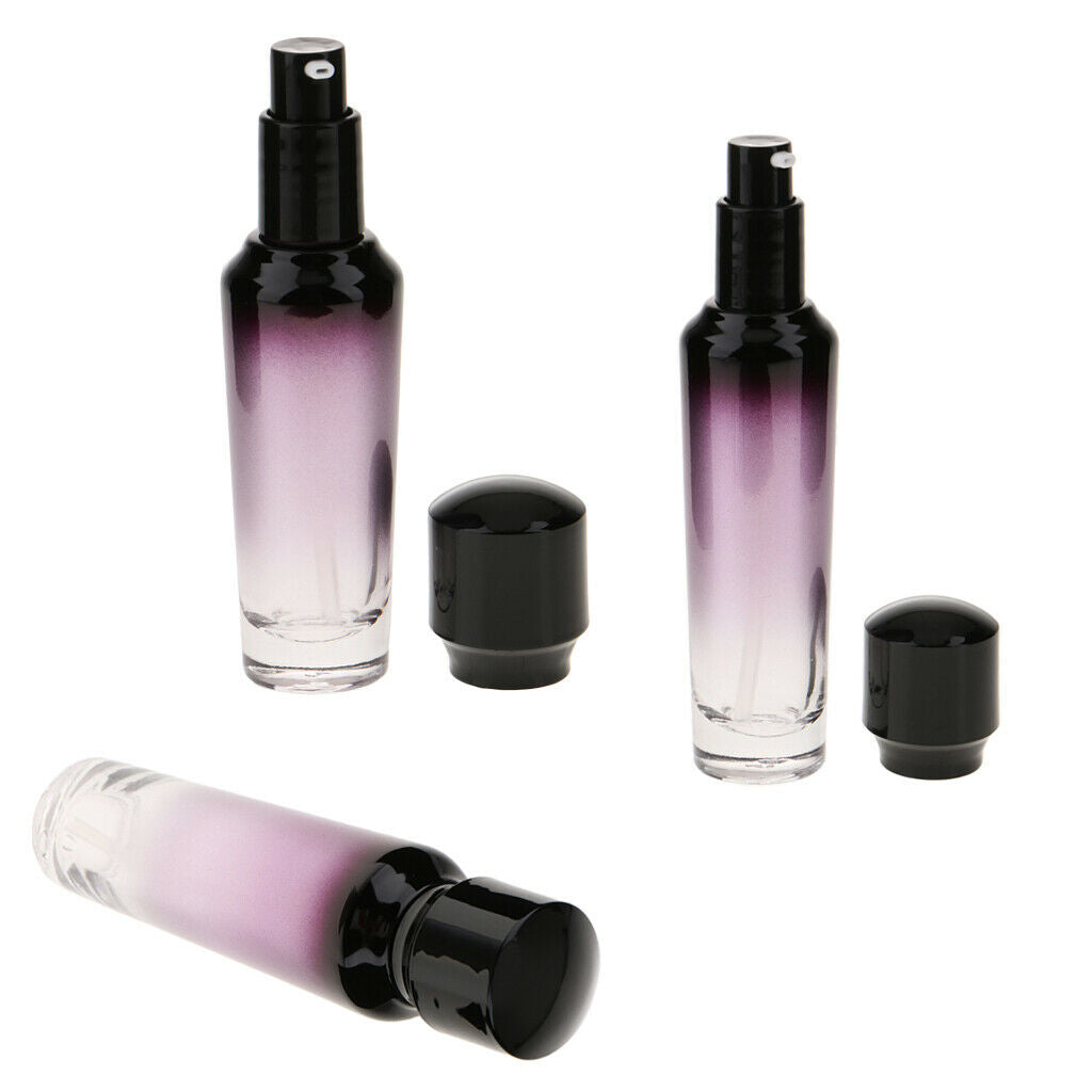3Pcs Empty Glass Pump Spray Bottle Makeup Lotion Serum Container 35/55/100ml
