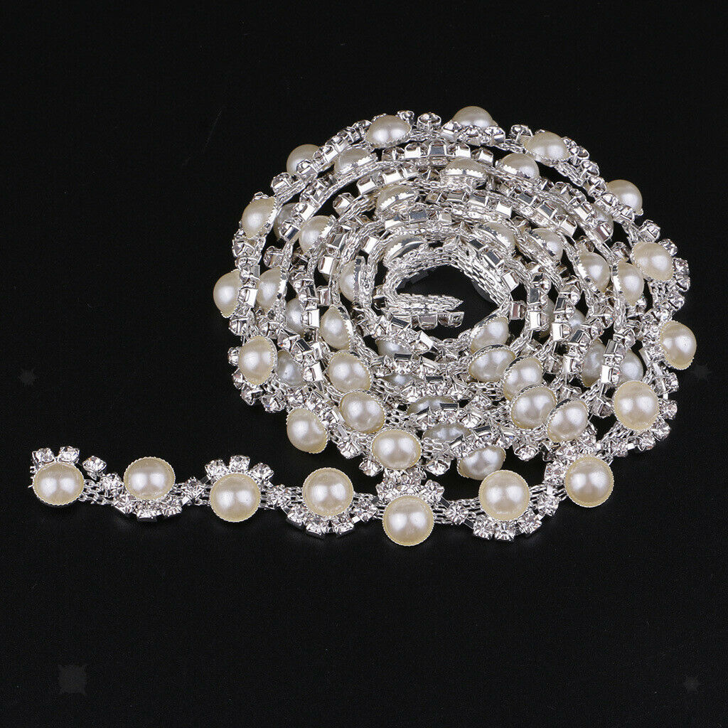 Sewing Trimmings Chain Pearls Rhinestones 1 Meter for Dress Decor