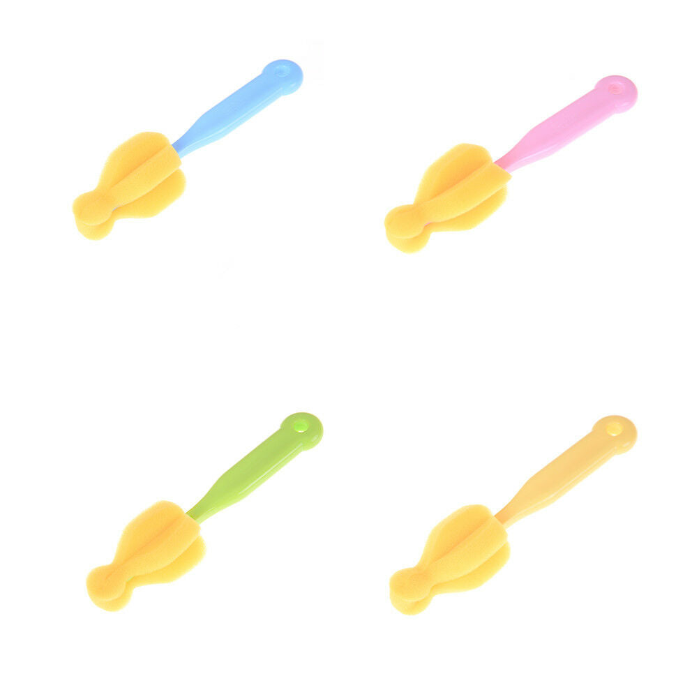 2Pcs Baby Teat Cleaning Feeding Bottle Brushes 360 Degree Rotating Sponge.l8