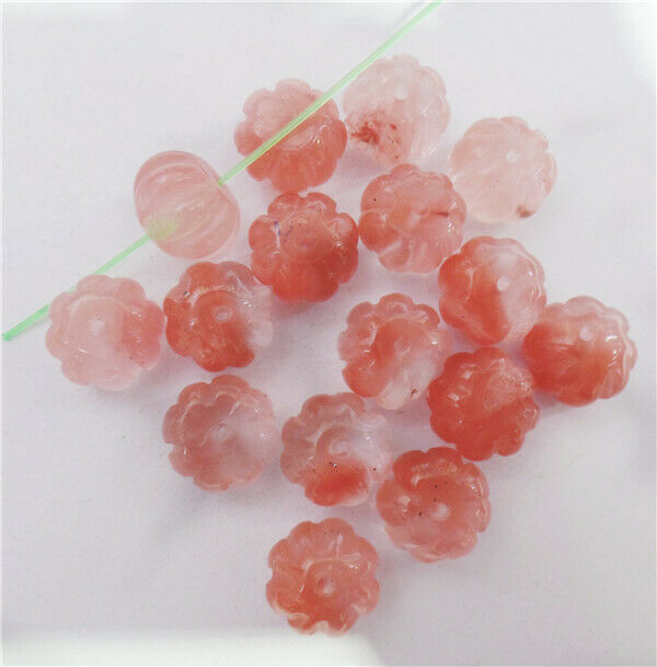 20Pcs 12x9mm Red Cherry Quartz Carved Pumpkin Spacer Beads Halloween DIY HH8424