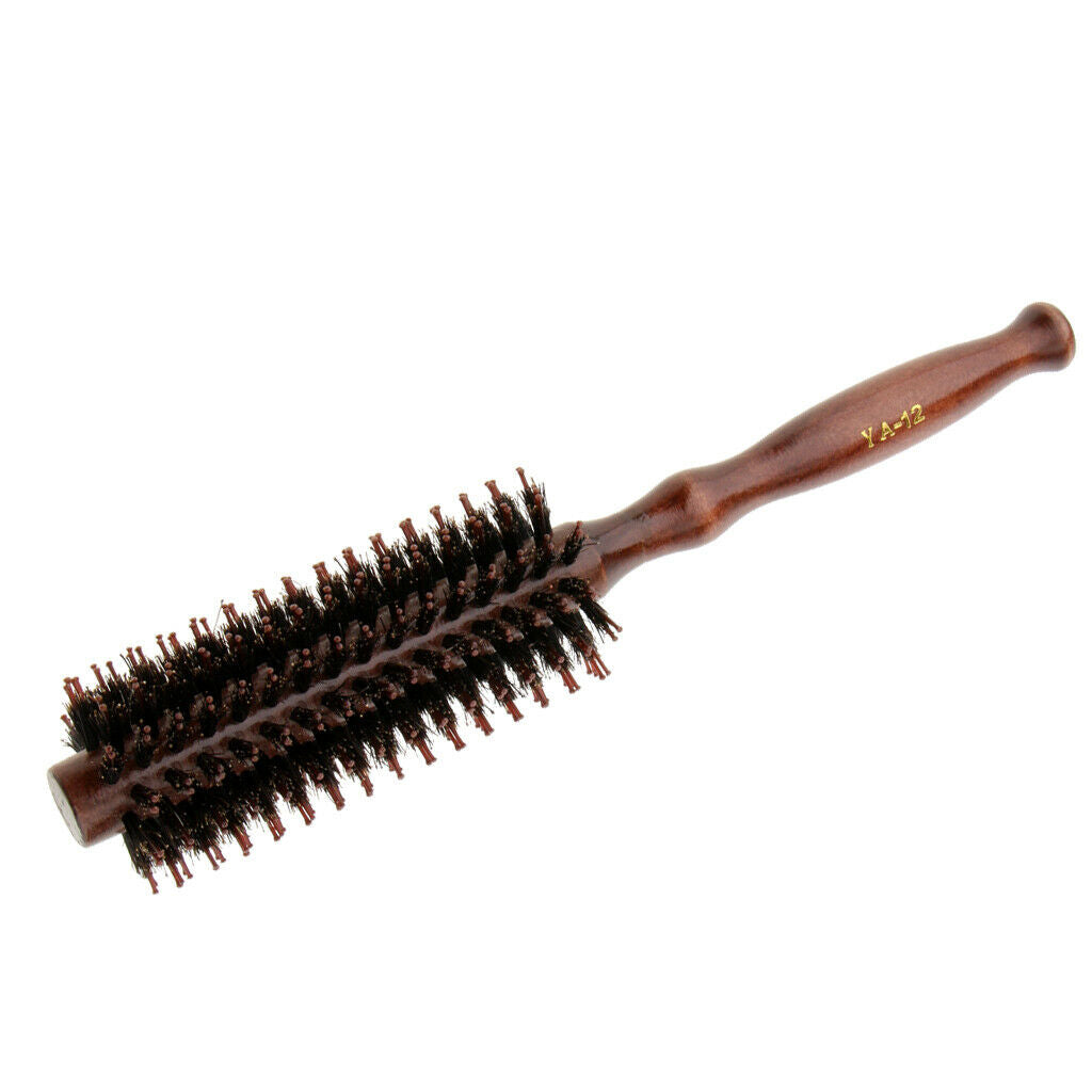 2x Round Wood Handle Hairbrush Barber Hairdressing Curling Hair Comb Brush