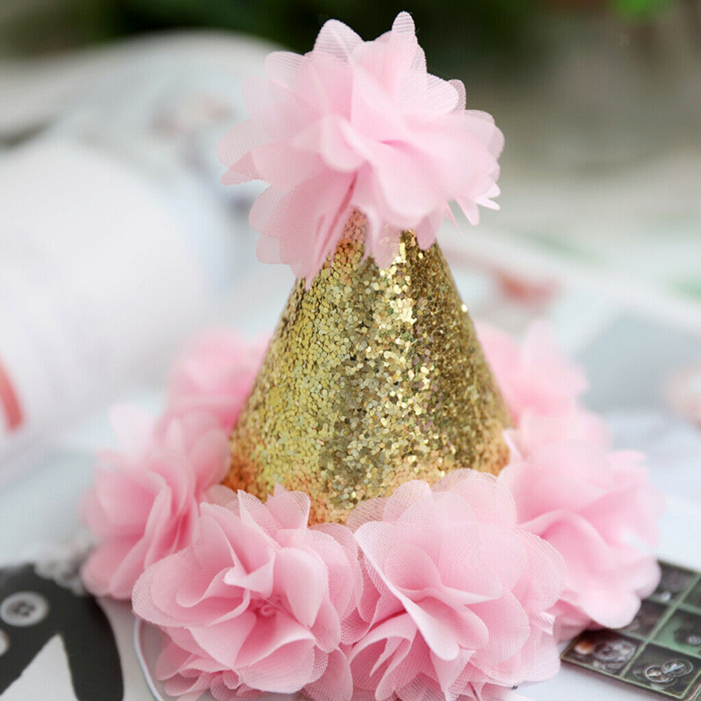 Sweet Girls Flower Sequin   Birthday Hat Toddler Headwear  Pink