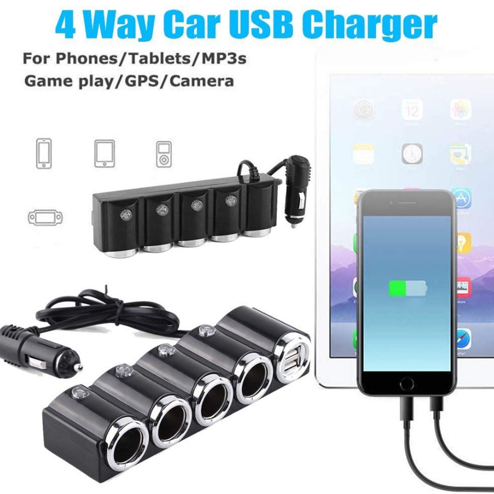 4 way Lighter Socket Splitter 12V Dual USB Charger Power Adapter Car y
