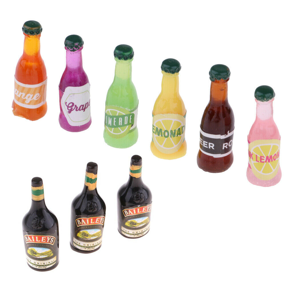 9 Packs 1:12 Colorful Wine Liquor Drink Bottles Pub Kitchen Ornaments Kit