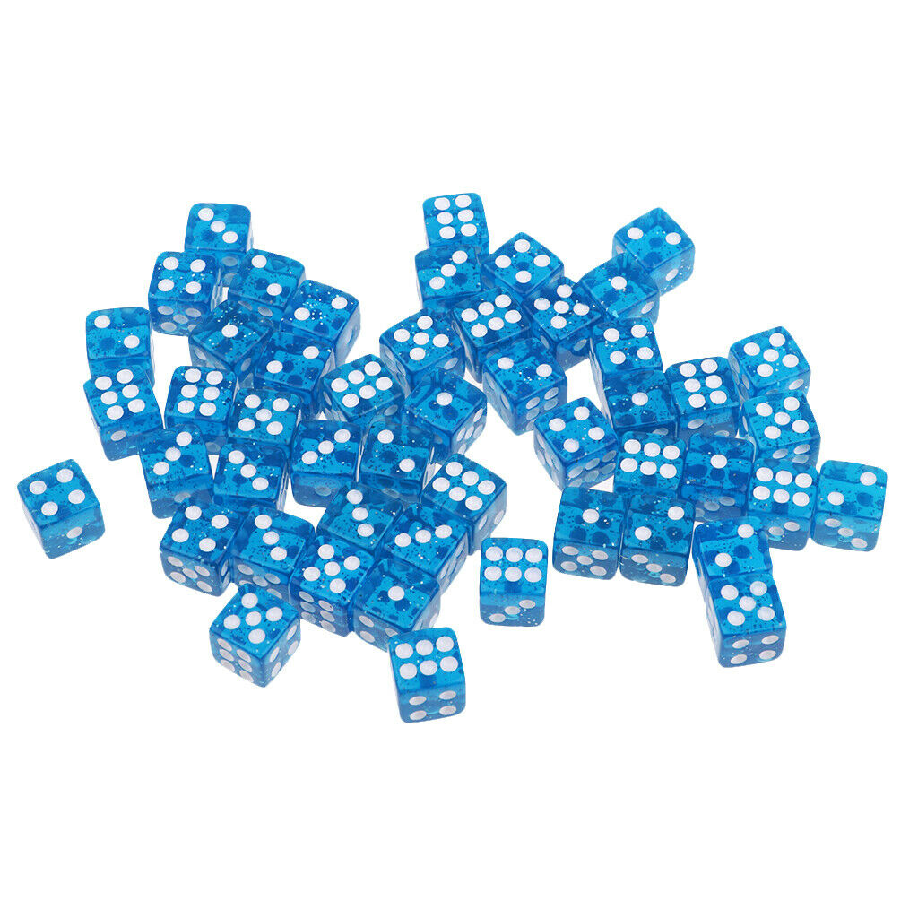 Set of 50 Six Sided Translucent RPG D6 12mm Dice - Blue with White Pips