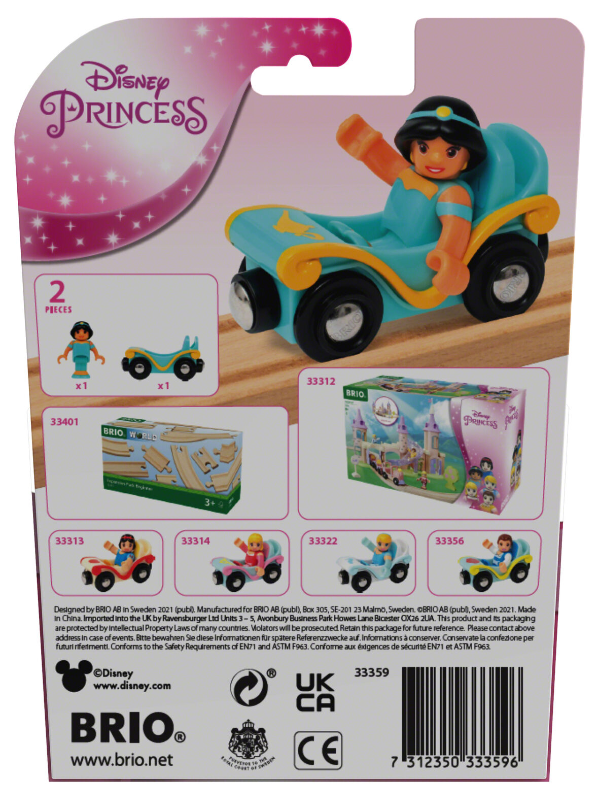33359 BRIO Disney Princess Jasmine & Carriage Set Wooden Train Track Age 3yrs+