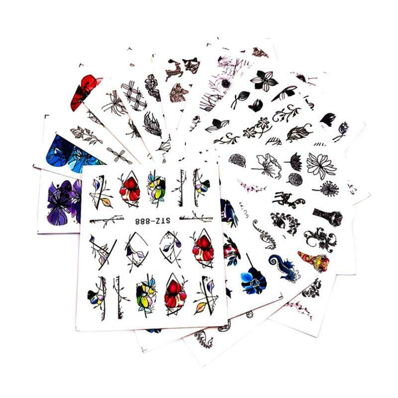 14 Sheets Ink Flower Water Transfer Nail Art Stickers Decals DIY Manicure Decor