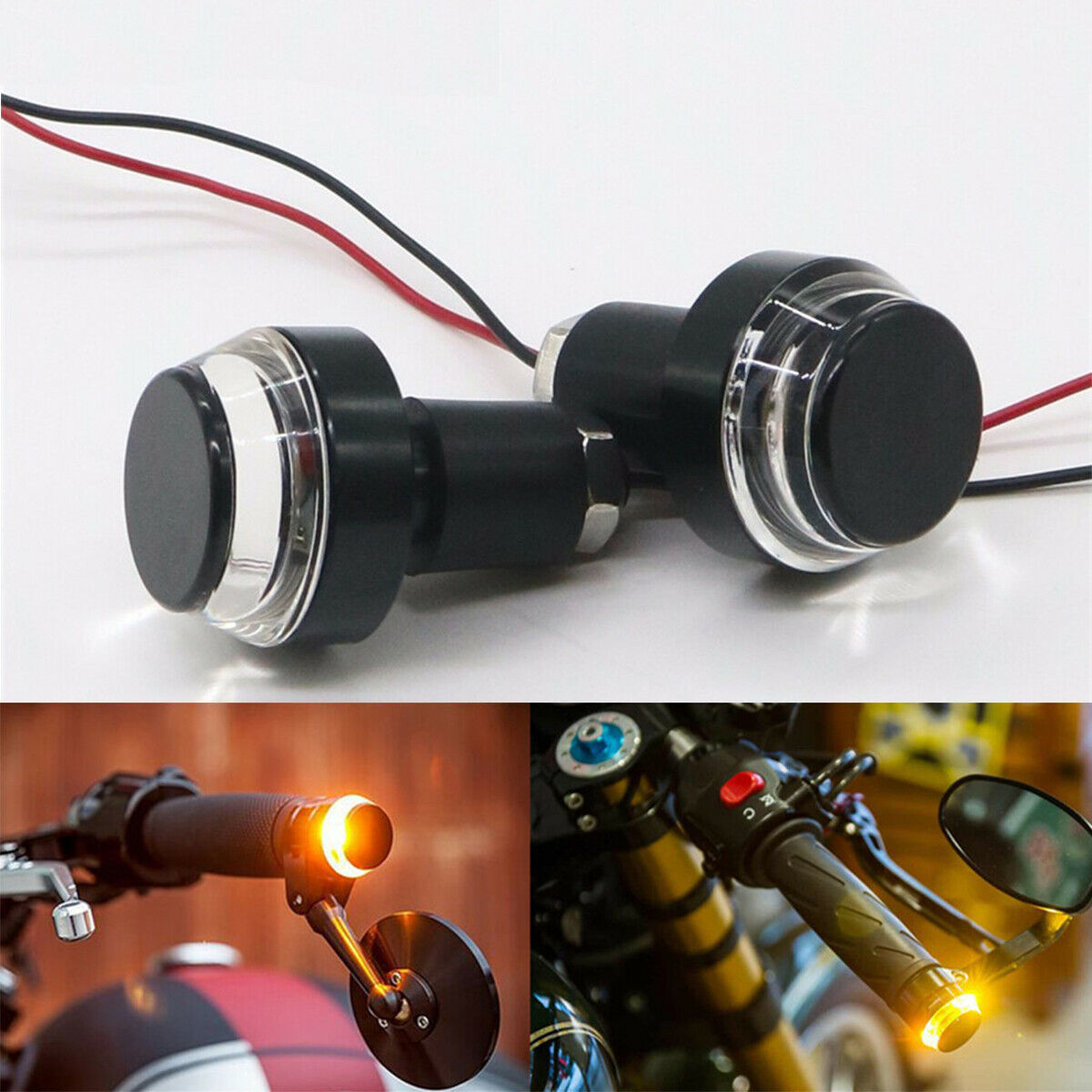 2* Universal  22mm Motorcycle Handlebar Turn Signal Round amber Indicator light