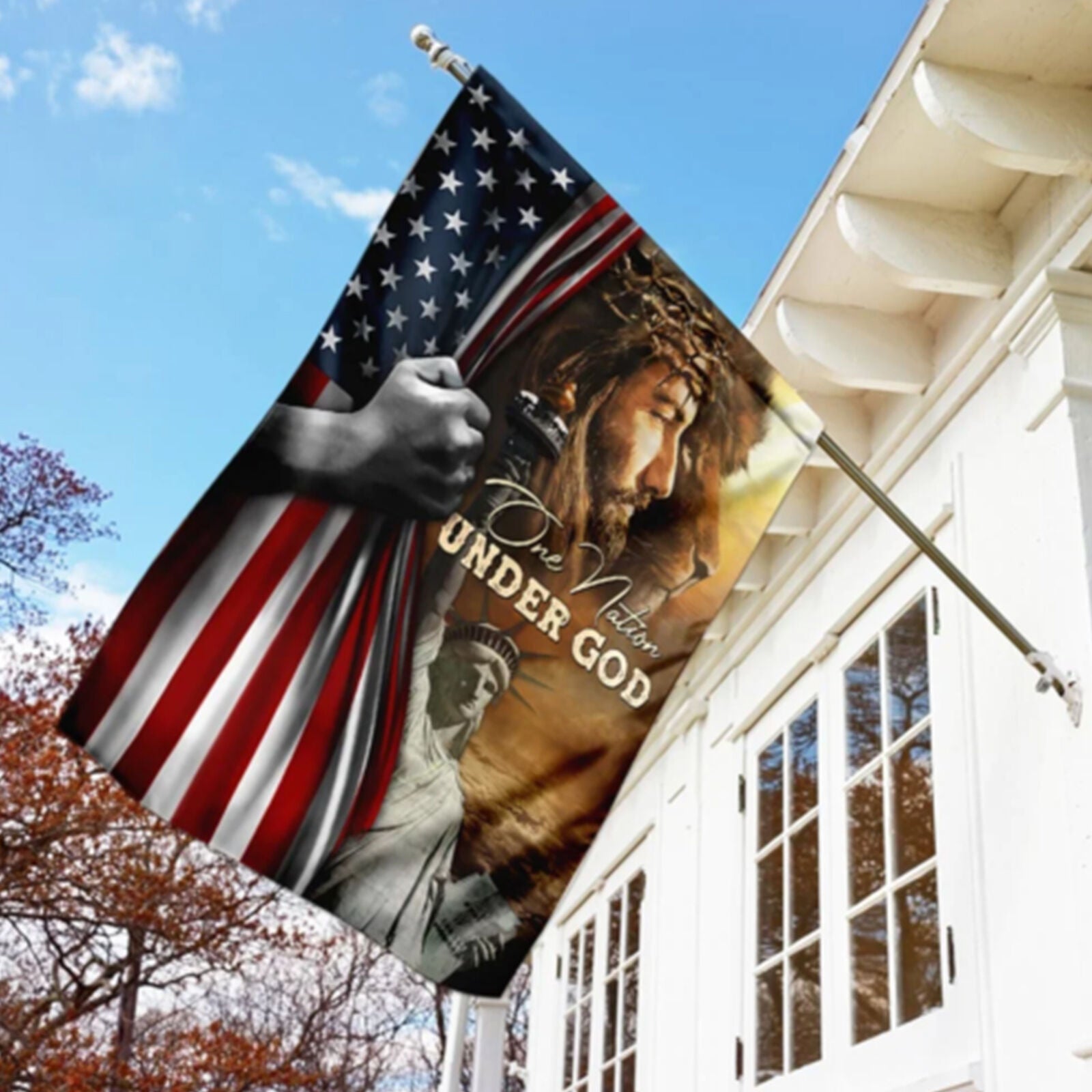 One Nation Under God Jesus Lion American Decoration House And Garden Flag