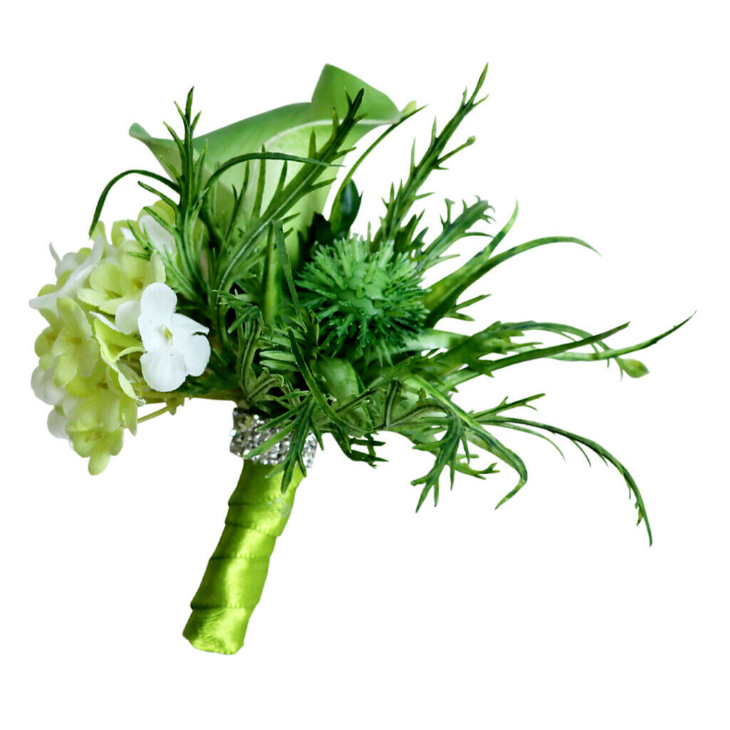 Wedding Bouquet Bridal Groom Boutonniere Brooch Party Flower Corsage Green