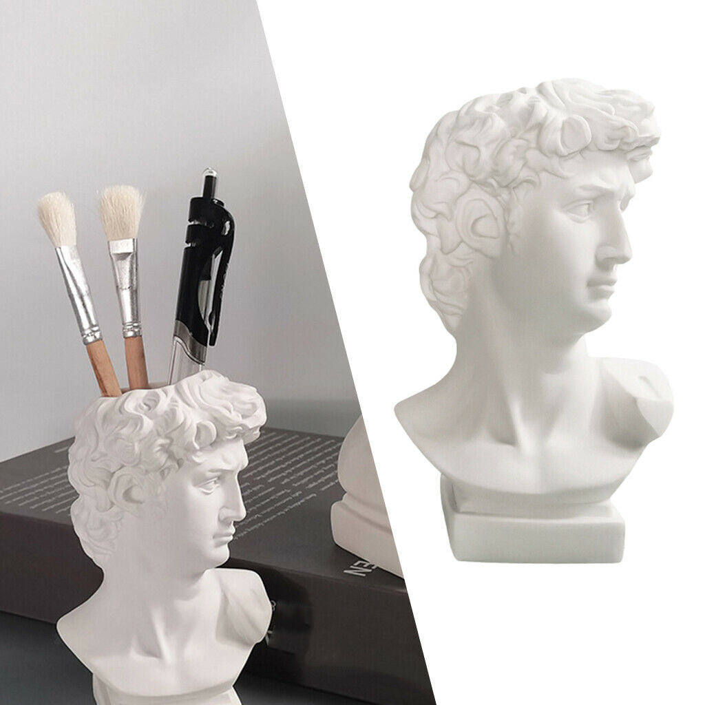 2Pcs Unique David Sculpture Statues Makeup Brush Holder Storage Flower Vase