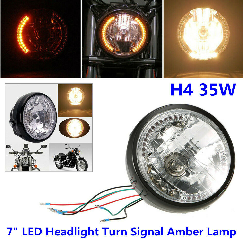7inch Retro Cover LED Motorcycle ATV Bike Headlight Turn Signal Light Amber Lamp