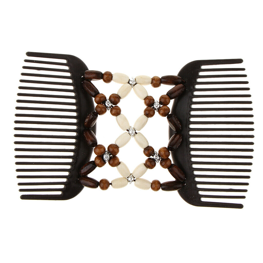 Prettyia 4x Wooden Bead Double Hair Comb Clips Stretch Hair Stying Accessory