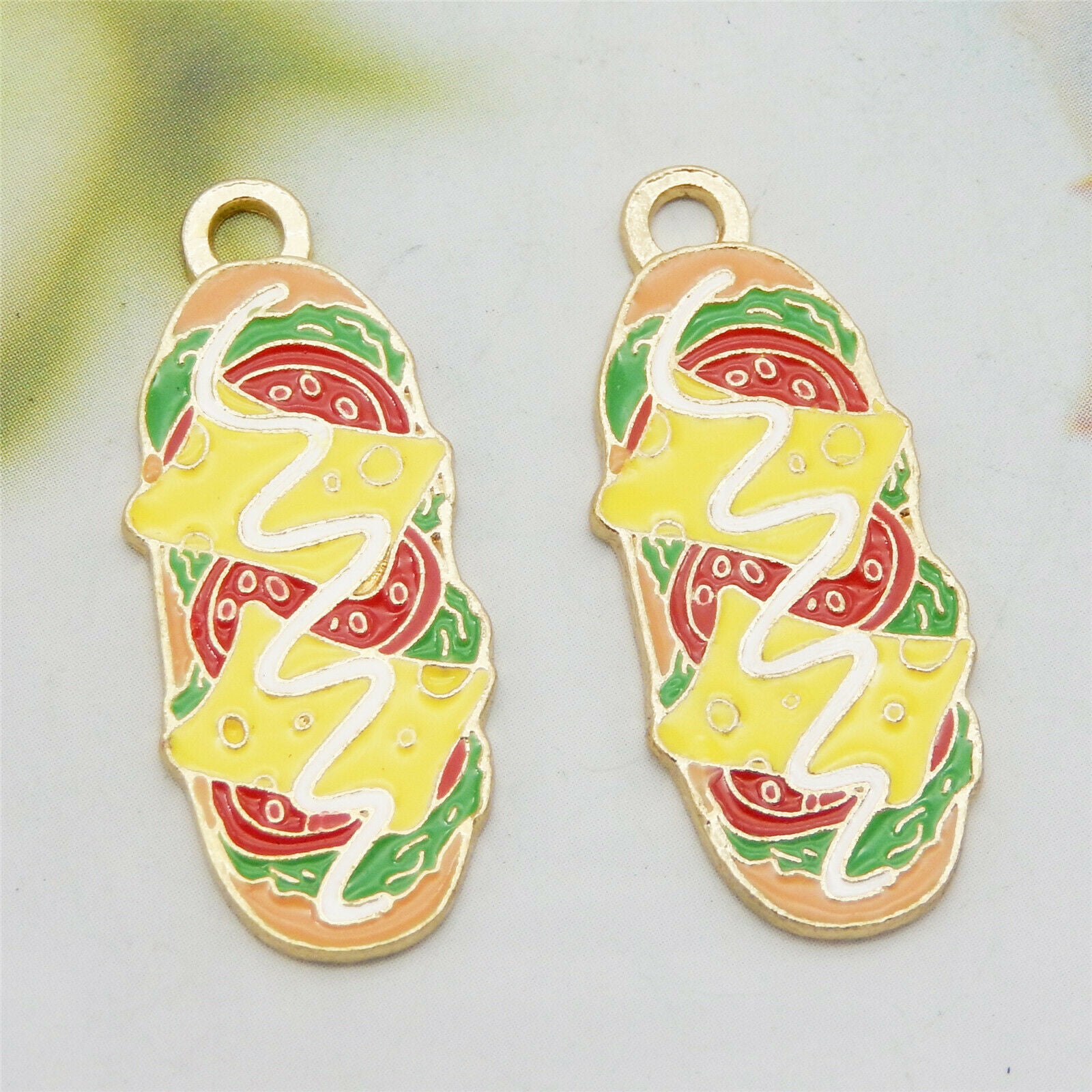 12pcs Enamel Hot Dog Charm Bread Food Pendant Alloy For Jewelry Crafting 13*32mm
