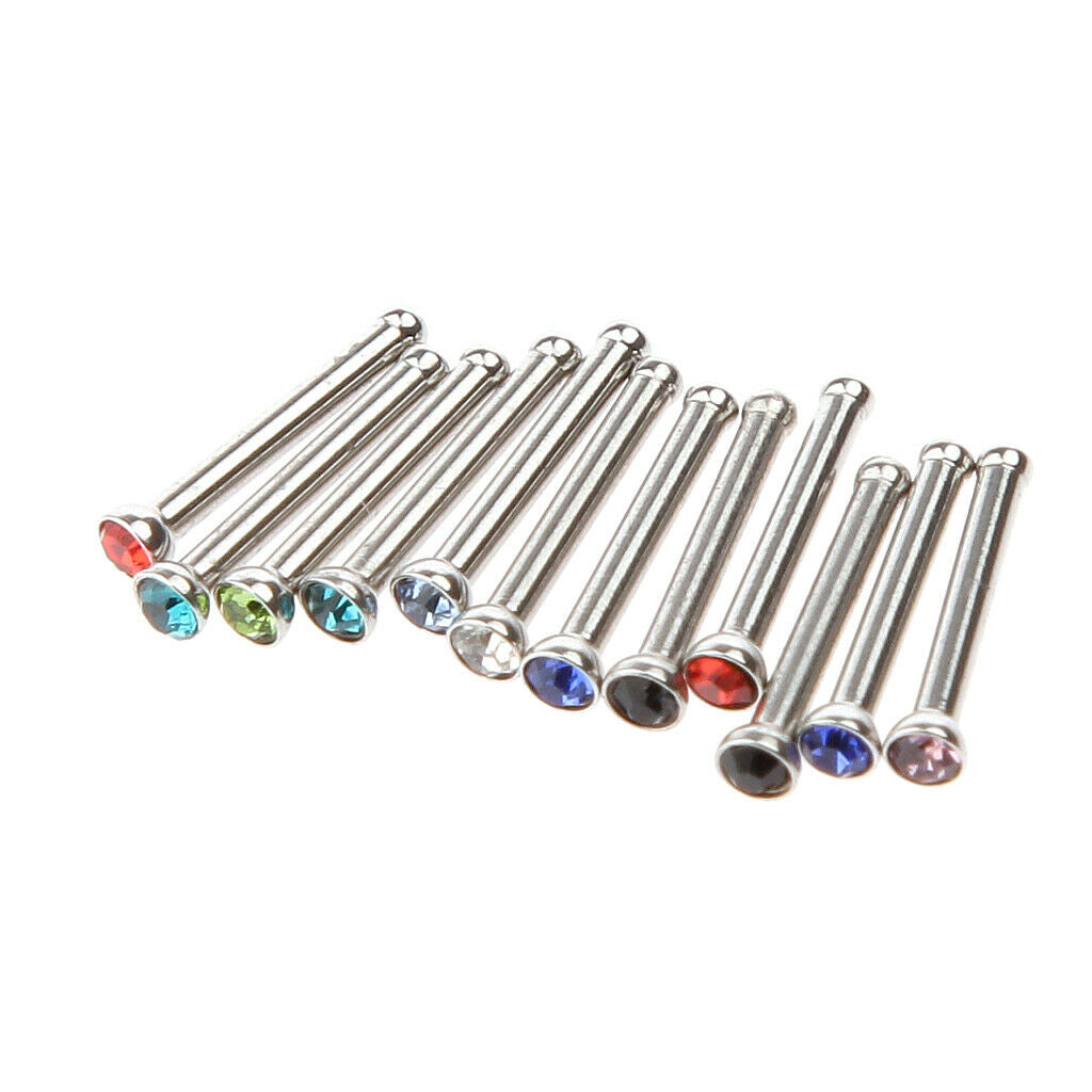 20 Pcs Mix Colour Crystal Bulk Lot Nose Ring Bone Straight Stud Bar Piercing