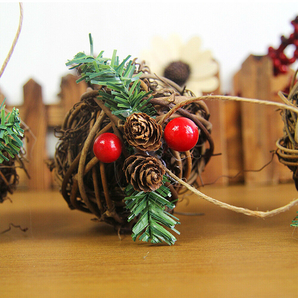 3Pcs Christmas Sepak Takraw Decoration Natural Rattan Ball Pendant Hanging Xmas