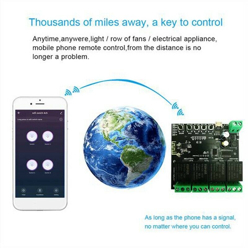 4CH Tuya Switch WiFi Switch Module Wireless Relay Smart Life APP Remote ControJ6
