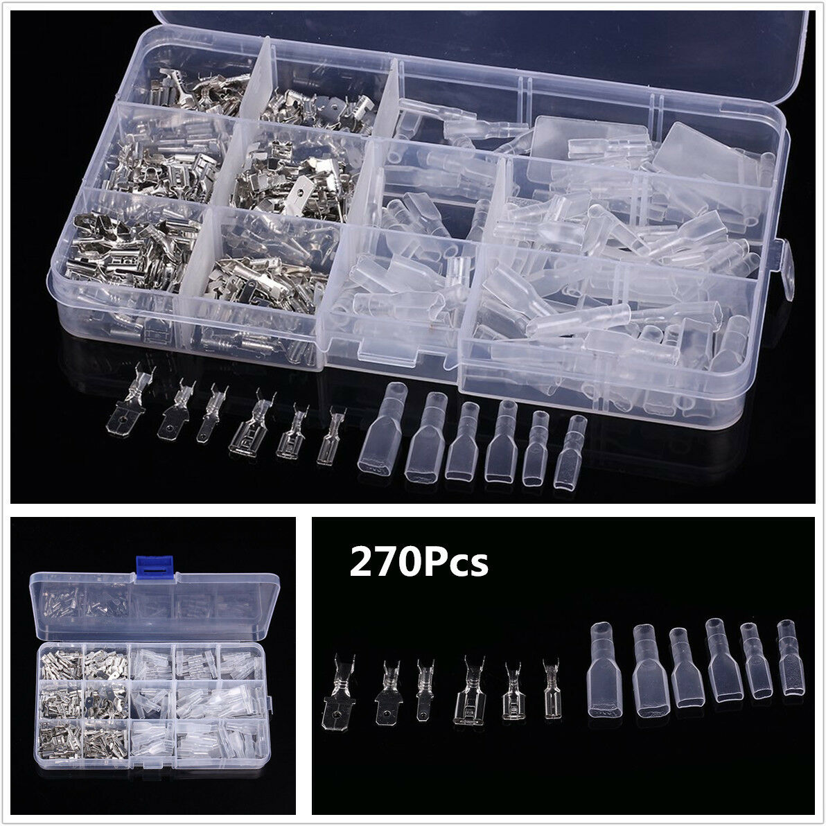 270pc Assorted 2.8mm 4.8mm 6.3mm Male Female Spade Connector Wire Crimp Terminal