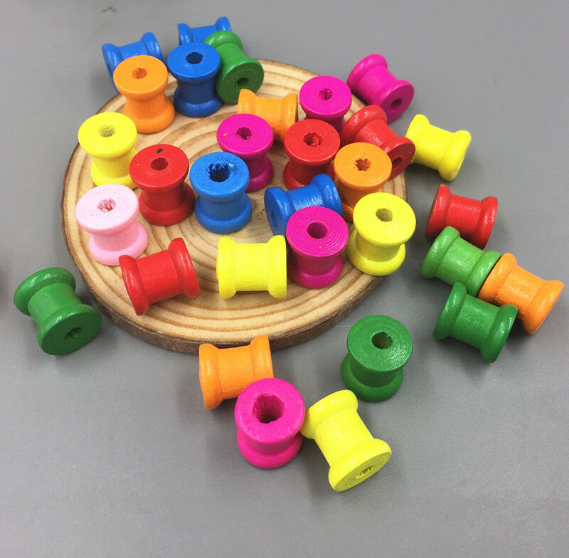 50pcs Wooden Sewing Tools Empty Thread Spools Mix color Sewing Notions 13mmx14mm