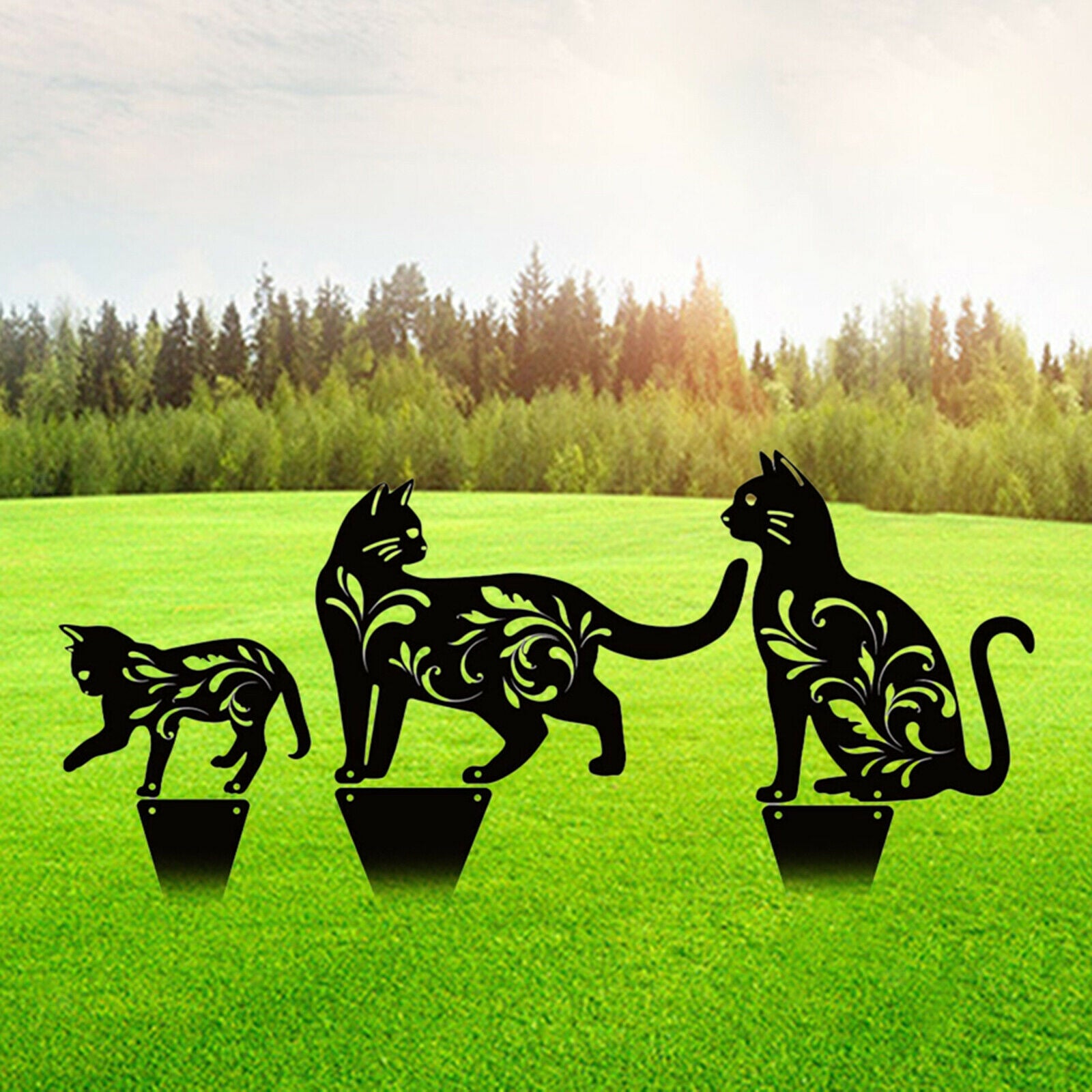 Metal Cat Statues Silhouette Decorative for Patio Lawn Yard Outside Signs