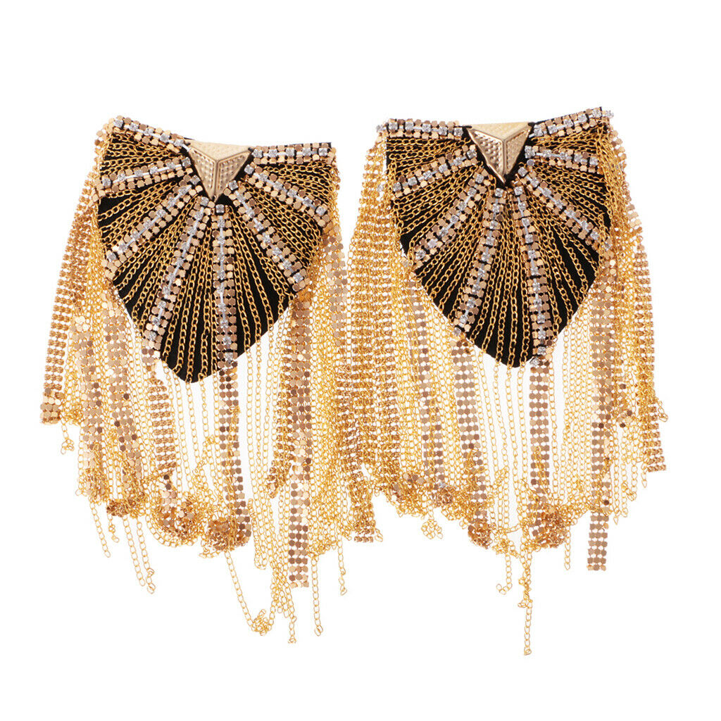2 Pairs Military Party Star Tassel Link Chain Epaulet Shoulder Boards Badge