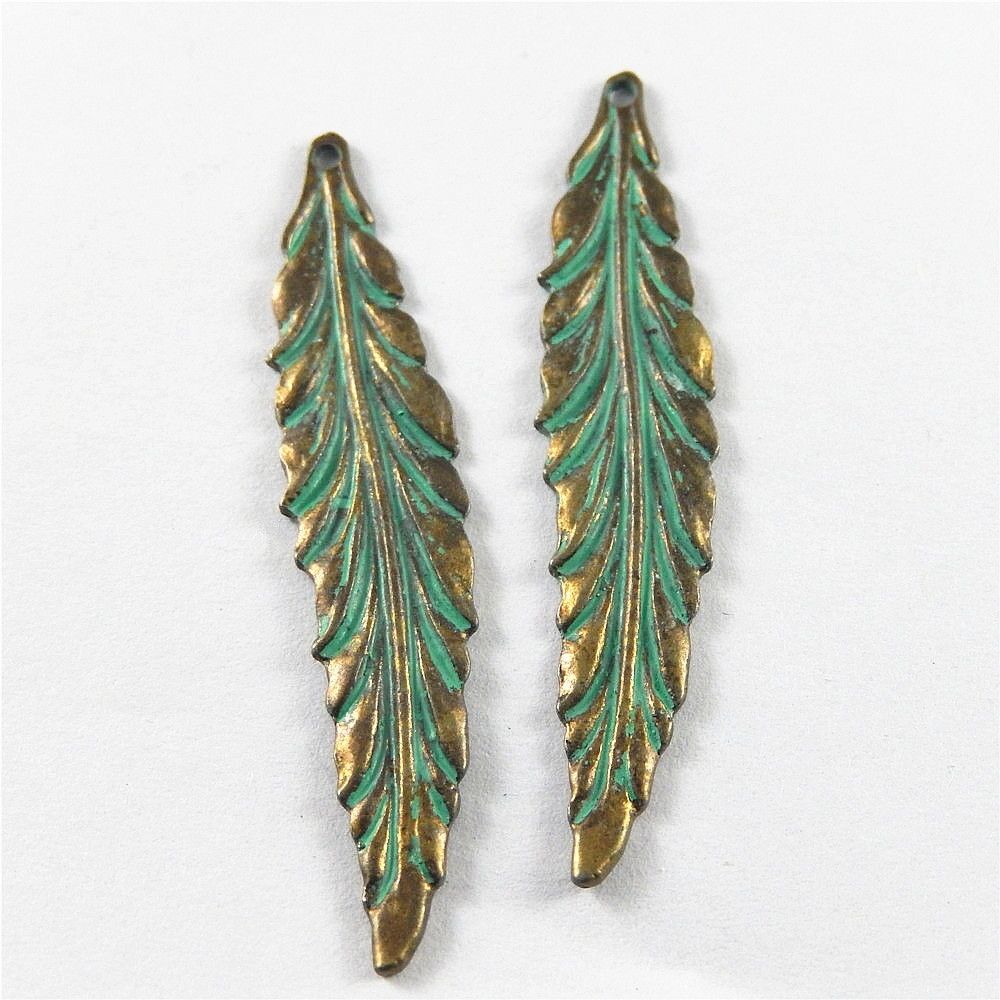 Zinc Alloy Jewelry Making Retro Bronze Green Leaf Pendant Charms 20pcs 52*11mm