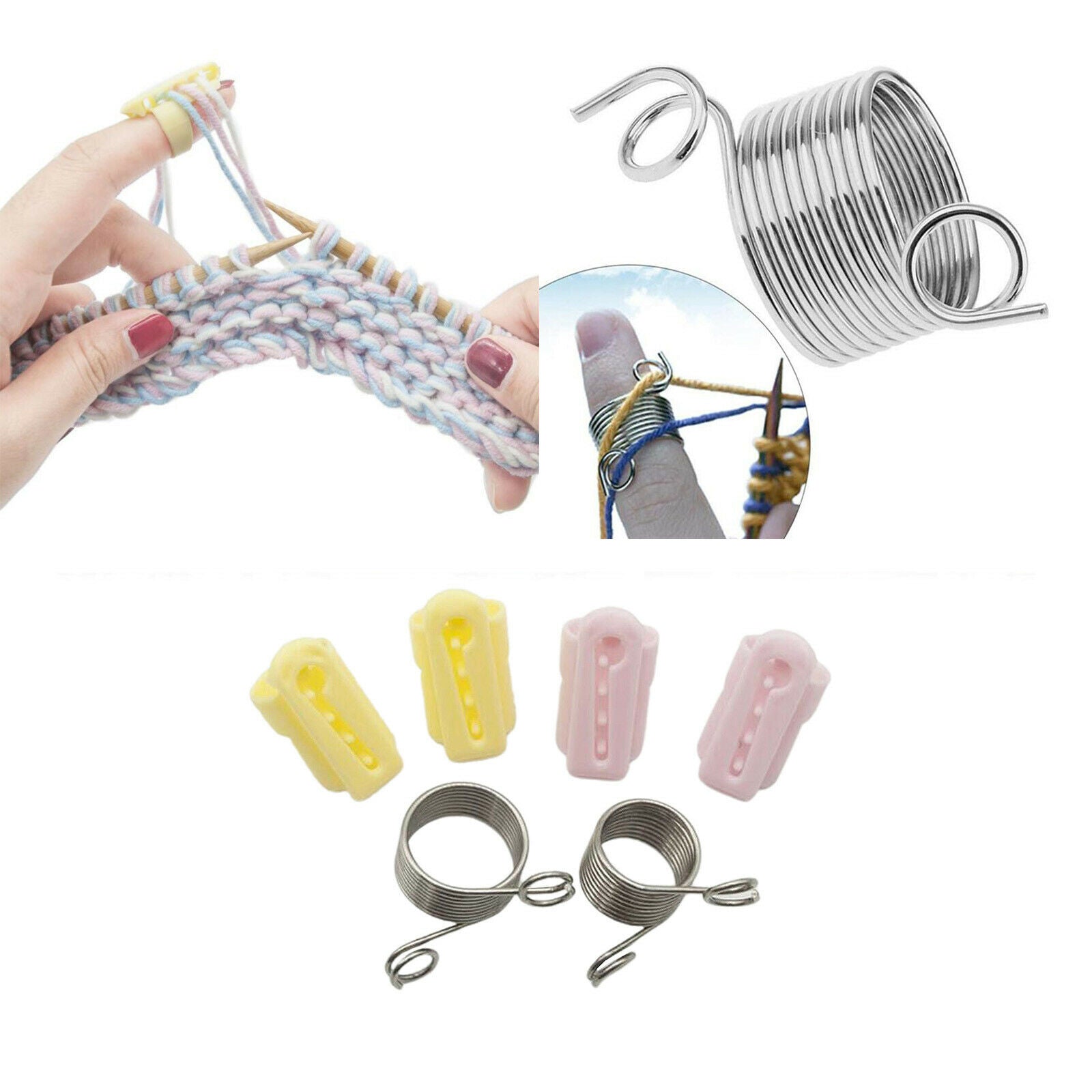 6x Finger Wear Thimble Yarn Guide Needle Thimble Plastic Ring Type Knitting Tool