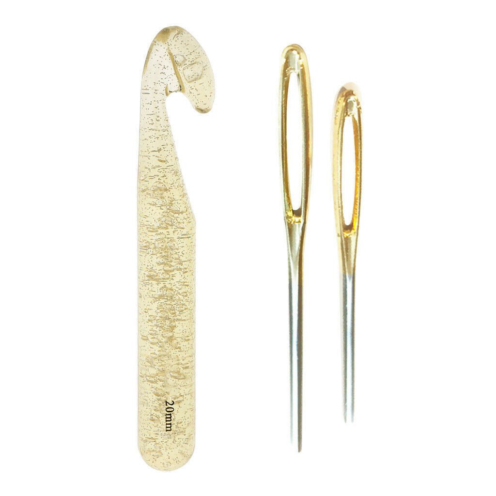 20mm Huge Crochet Hook Set with 2pcs Large-eye Blunt Needle for Sewing Craft