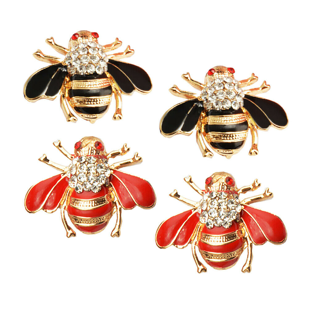 4 Pieces Rhinestone Crystal Insect Animal Honeybee Brooch Pin Broach