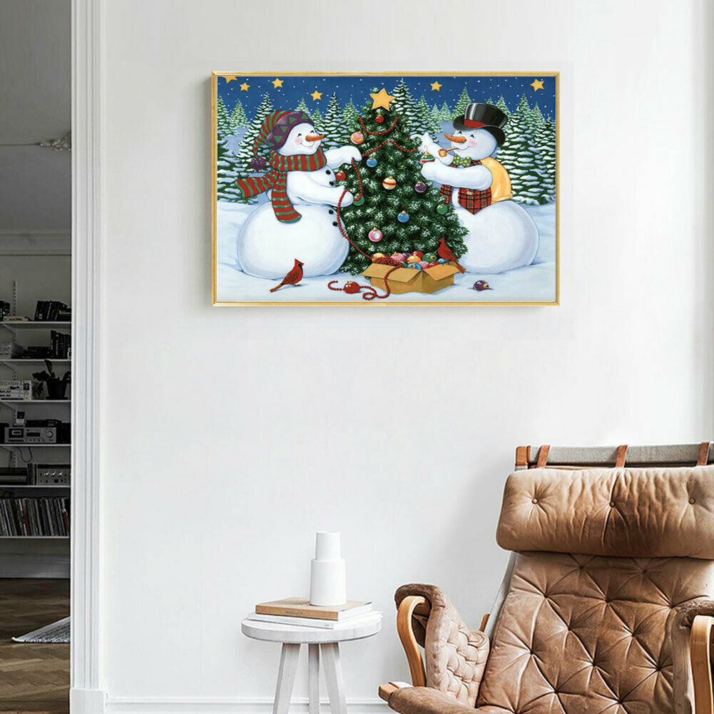 Snowman Christmas Tree DIY Full Drill Round Diamond Painting Embroidery Kit @