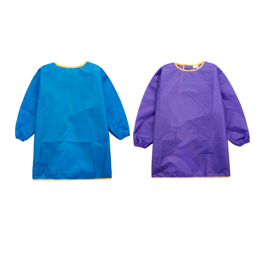 2pcs Waterproof Children's Clothing Painting Apron with Sleeves Home Blue +  M