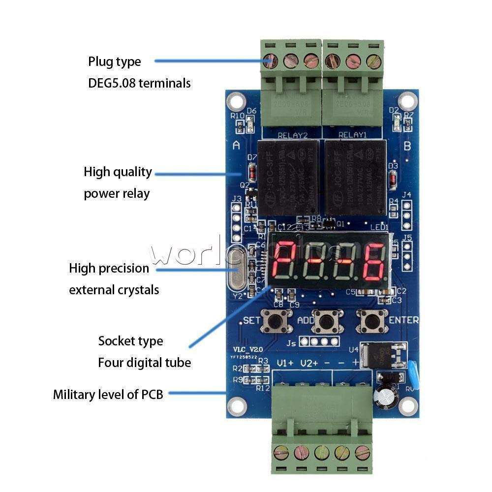 Dual Programmable Relay Control Board Delay Timer Clock Switch Module VLC3.0 12V