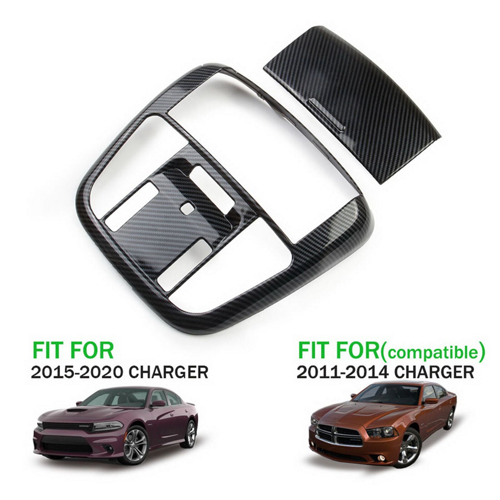 2* Carbon Fiber Front Reading Light Lamp Cover Trim For Dodge Charger 2011-2021