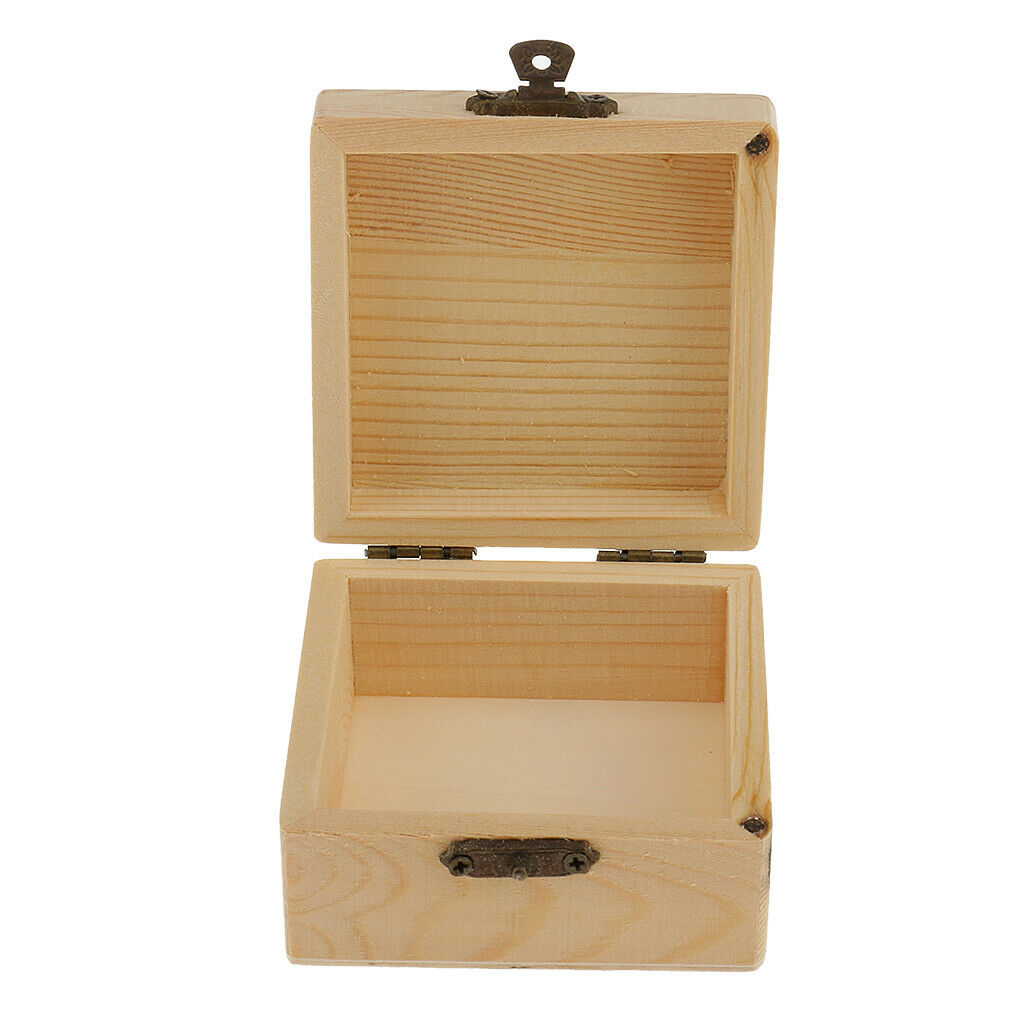 Square shape natural unfinished wood storage box case for kid
