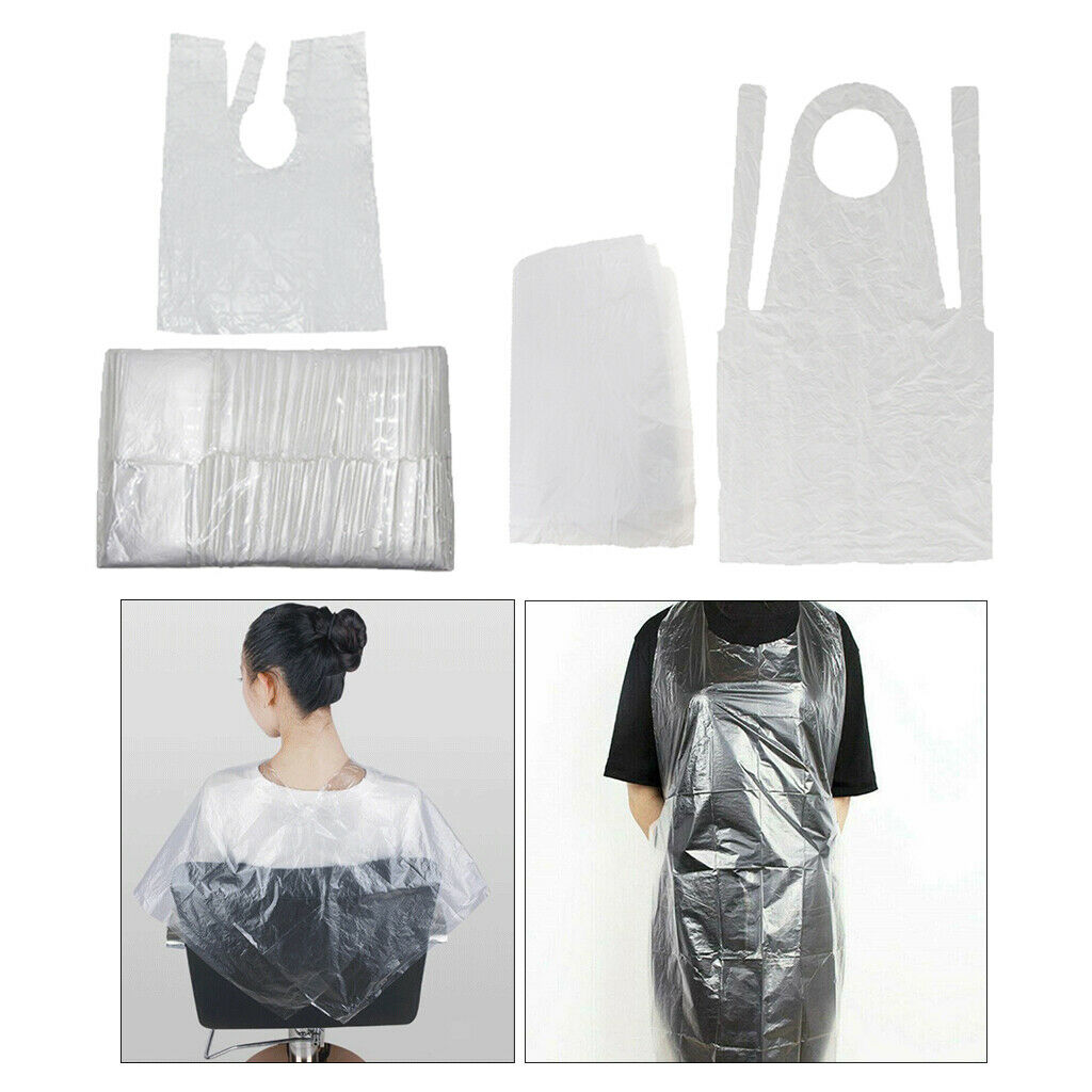 200pcs Clear Plastic Disposable Unisex Hair Cutting Cape Aprons Waterproof